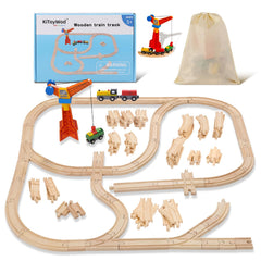 KiToyWod wooden train track 62pcs laid out for versatile layouts and durable play