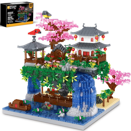 Kitoyz cherry bonsai tree building set with waterfall display for a wow-worthy décor