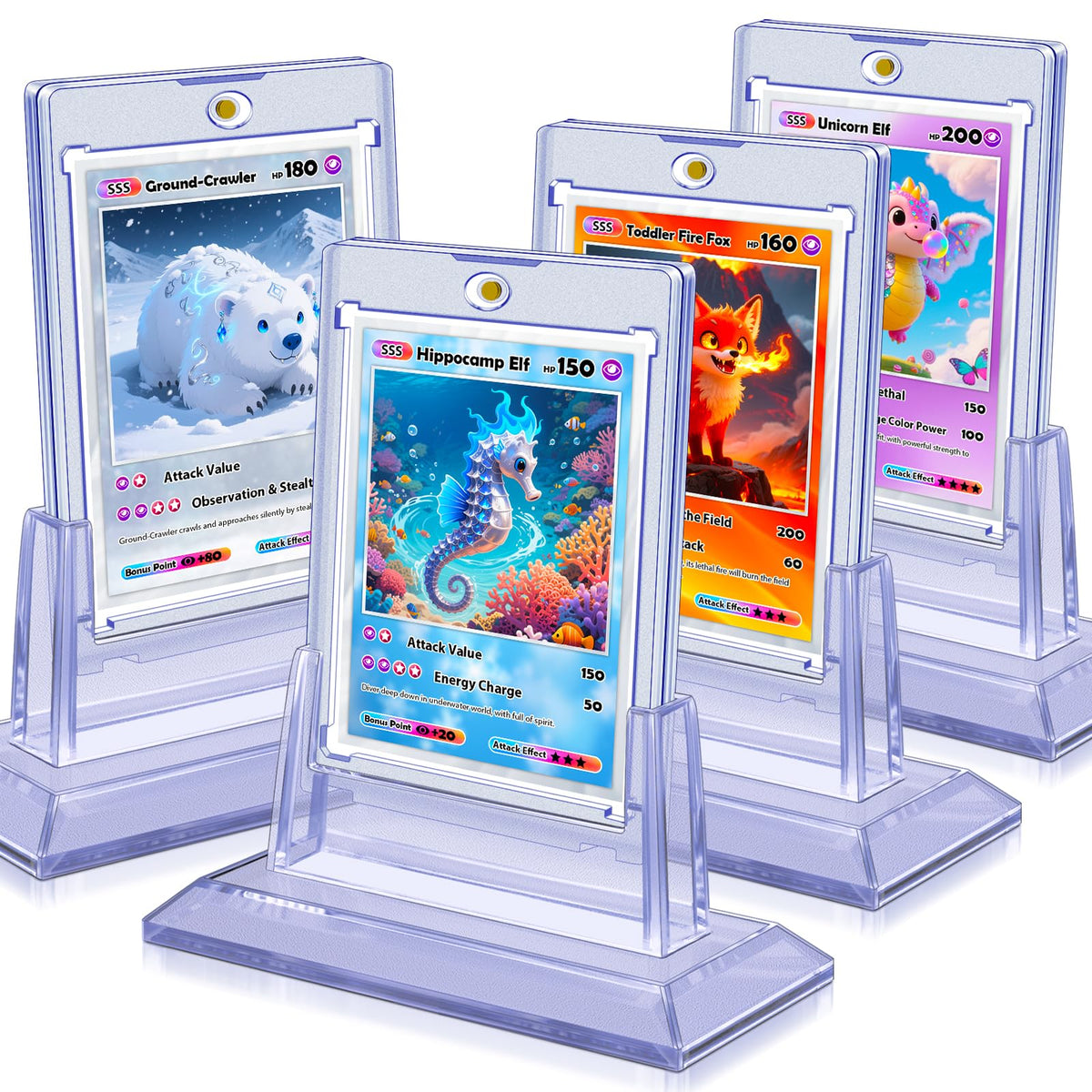 Kitoyz magnetic card holders 4-pack for organized display of trading cards
