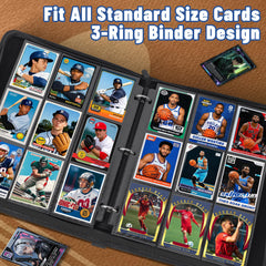 Kitoyz holders featuring baseball and football cards neatly stored in sleeves.