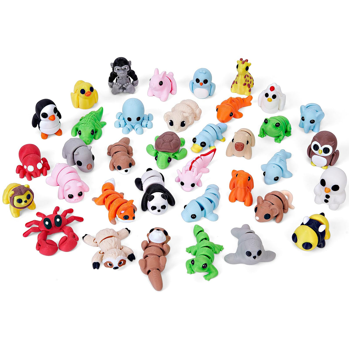 KittyCode 36pcs 3D printed animal figurines pack for desk decor and play