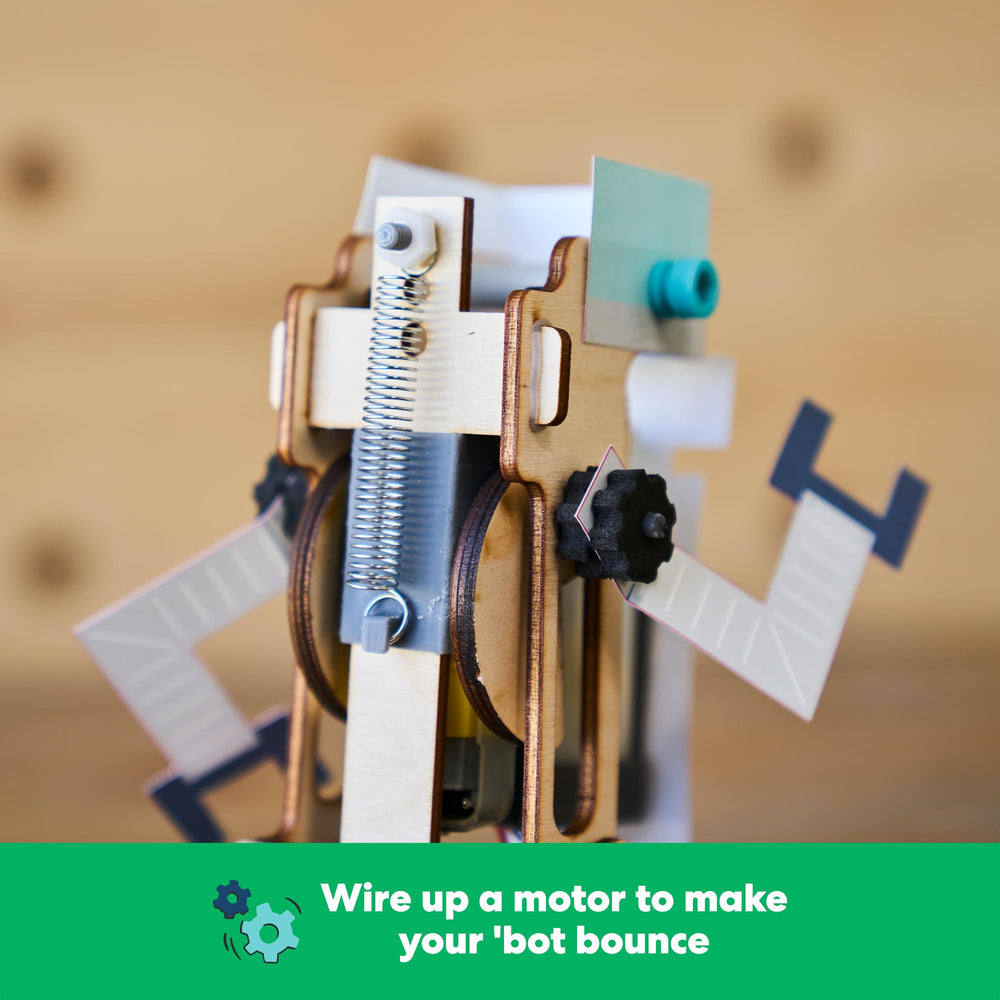 KiwiCo Jumping Robot custom body parts encourage design play.