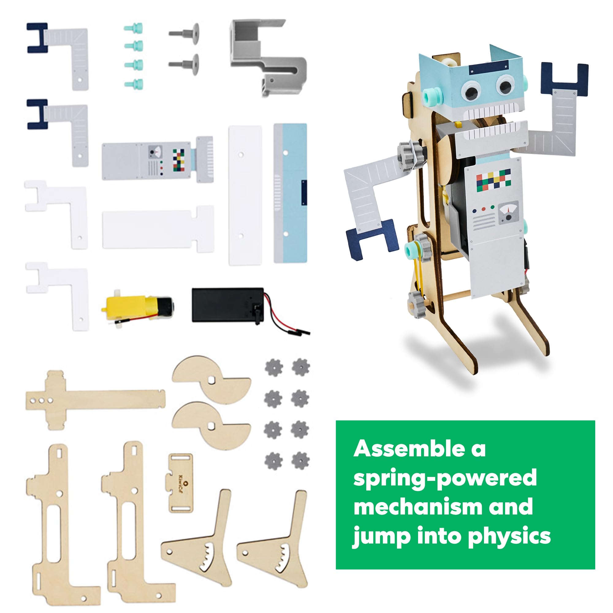 KiwiCo Jumping Robot exterior parts allow creative customization.