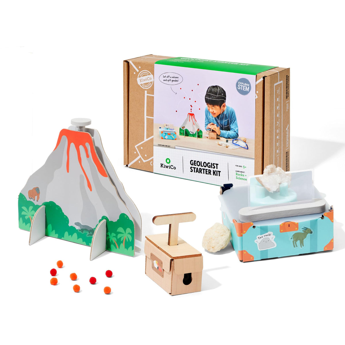 KiwiCo Volcano kit eruption action showing a hands-on STEM moment for curious kids