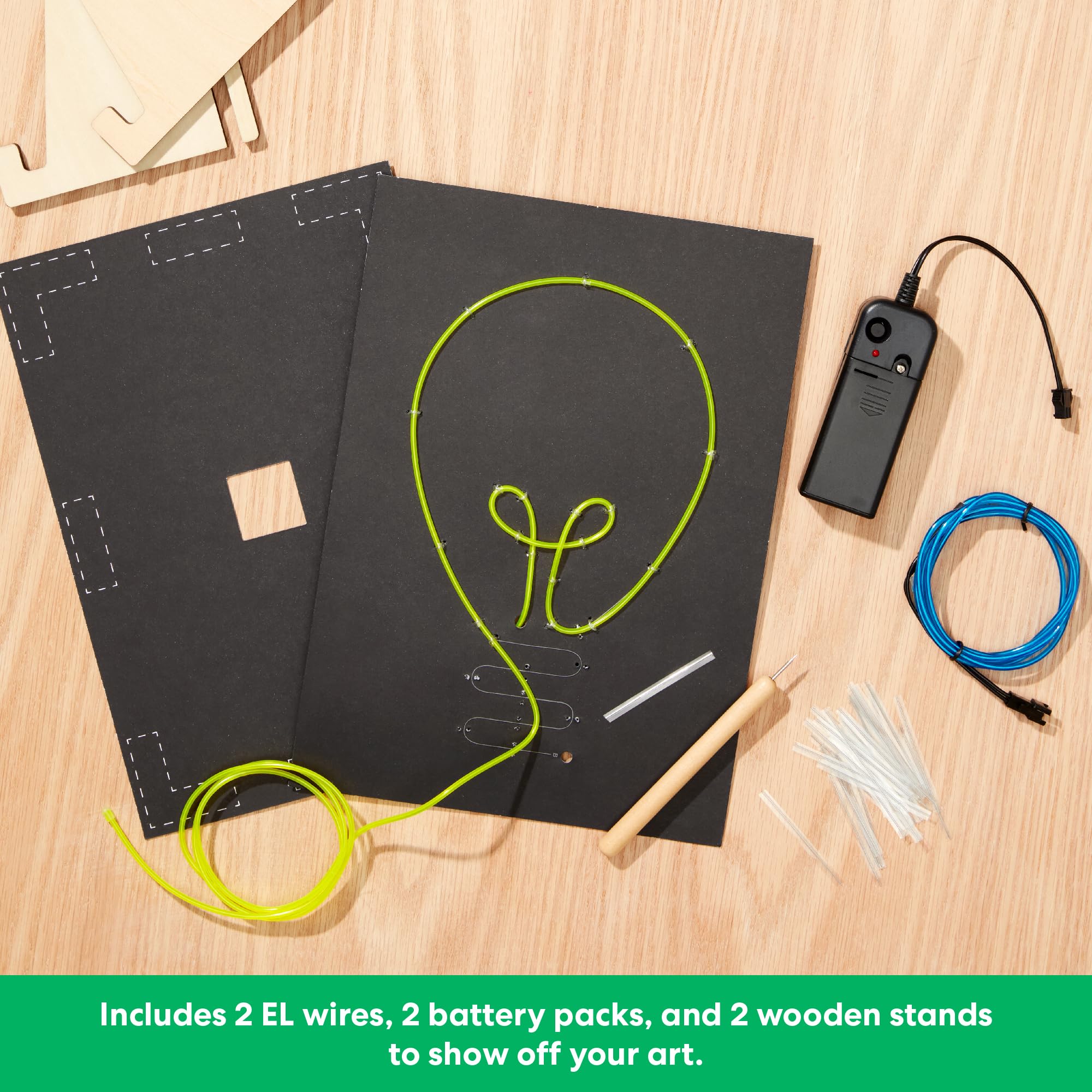 Battery packs and EL wire components from the KiwiCo kit