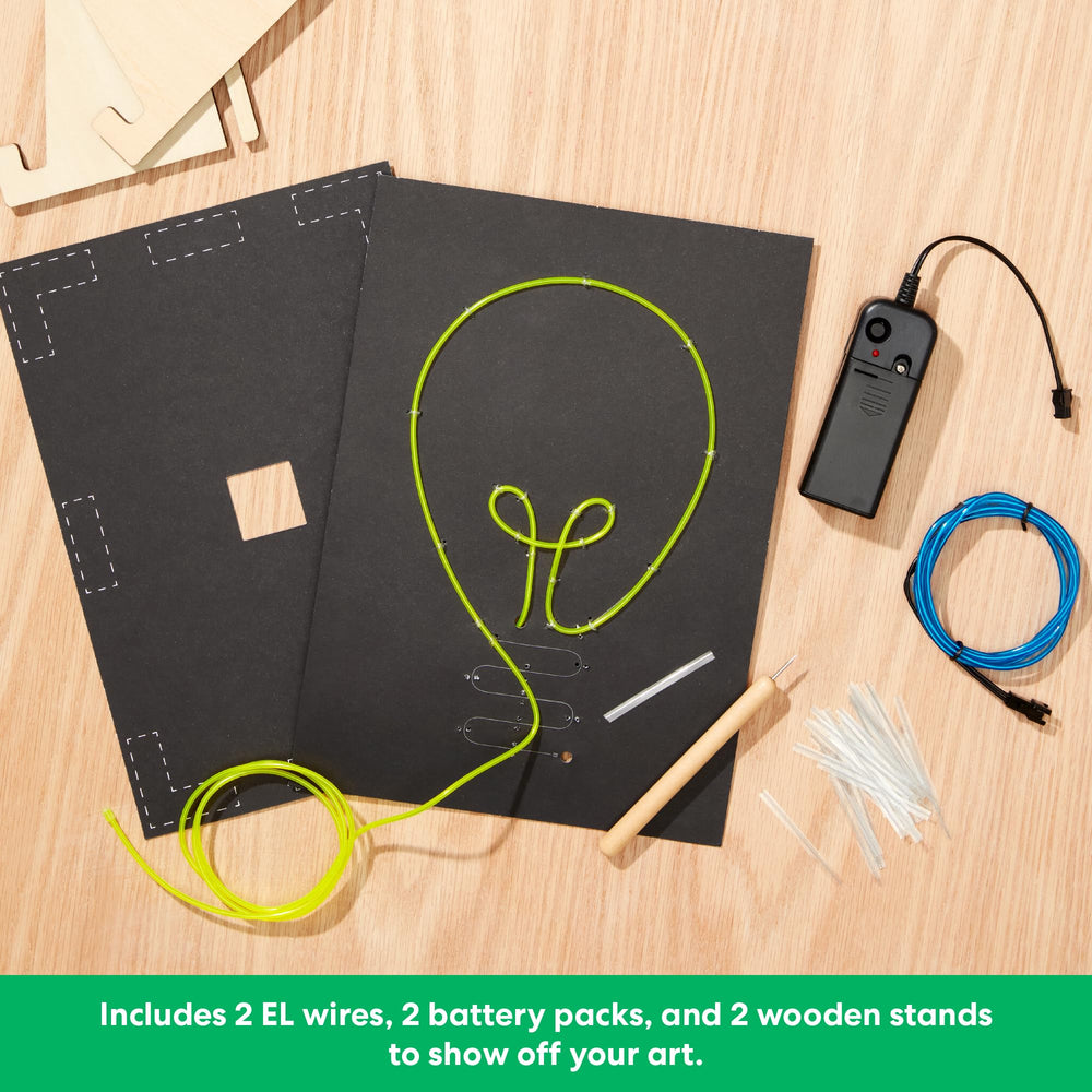 Battery packs and EL wire components from the KiwiCo kit