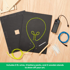 Battery packs and EL wire components from the KiwiCo kit