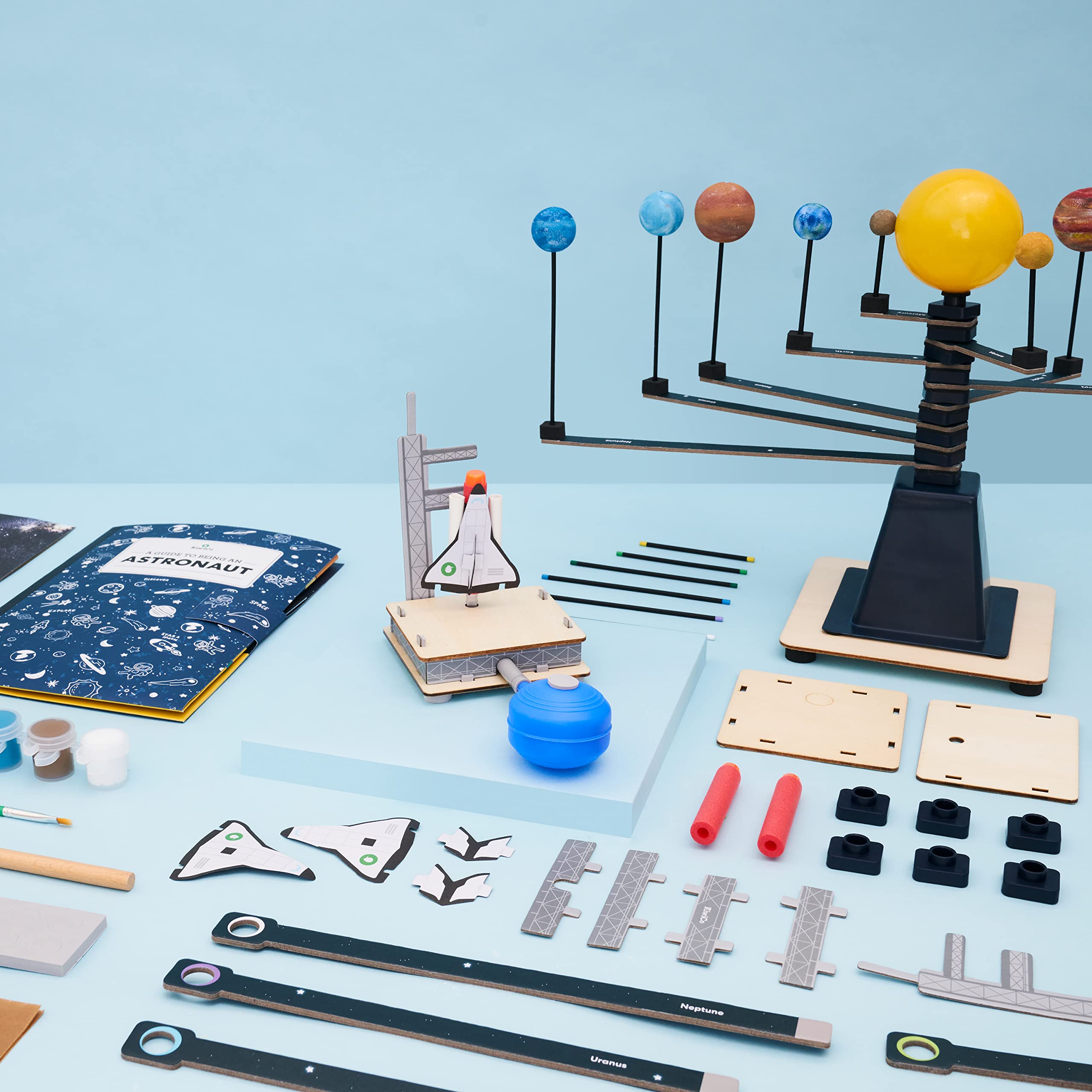 KiwiCo Astronaut Starter Kit spinning solar system helps visualize orbits and gravity concepts.