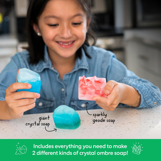 KiwiCo Crystal Geode Soapmaking Kit silicone molds create crystal-like soap bars