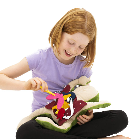 KiwiCo Froggie open abdomen teardown showing internal exploration in a safe way.