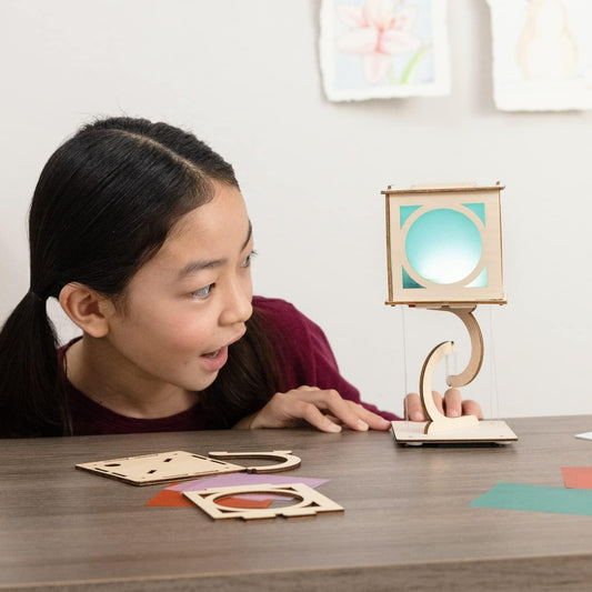 KiwiCo Levitating Lantern pedestal assembly shows stable levitation for experimentation.