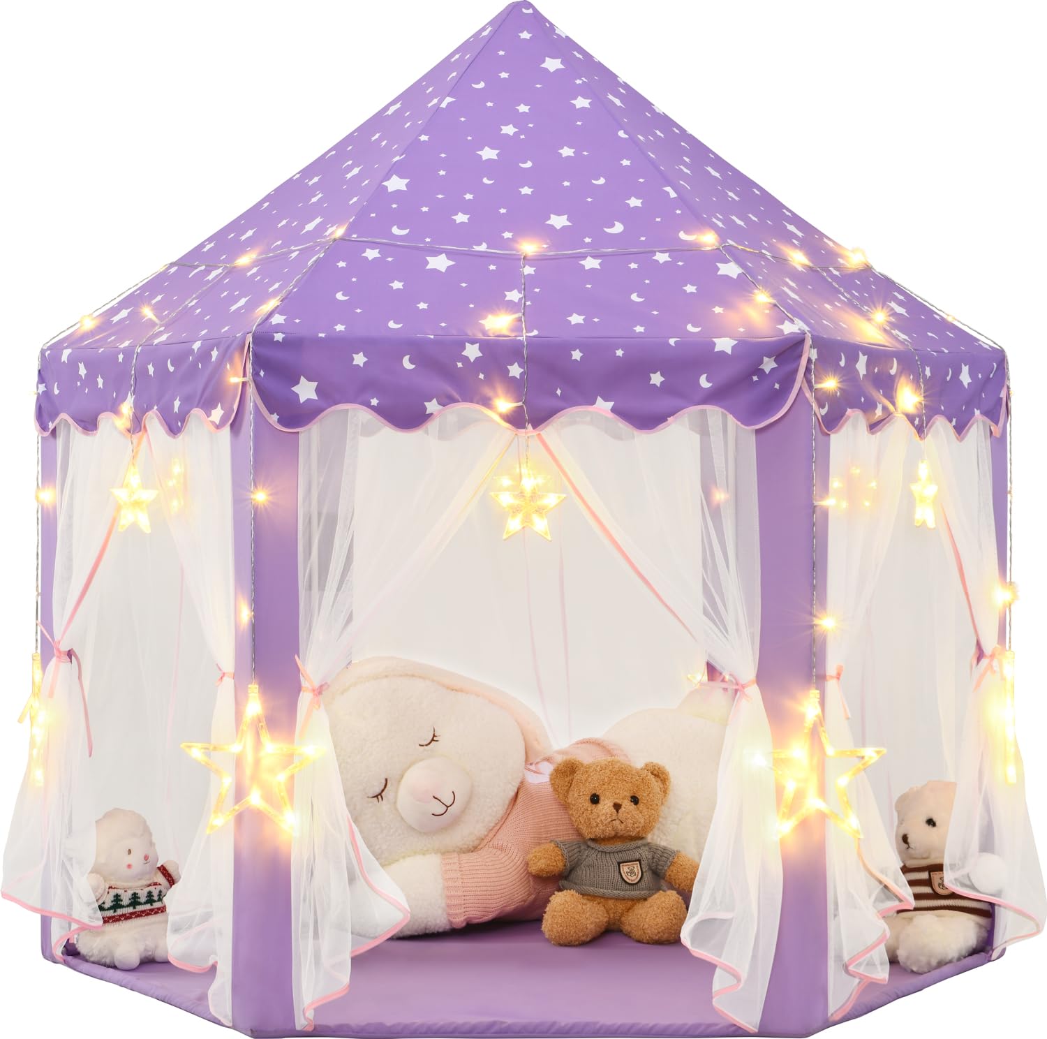 KIXINWA purple princess tent front view for imaginative play and cozy hideaway.