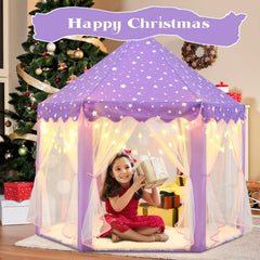 KIXINWA Purple Princess Tent with LED star lights for evening storytelling