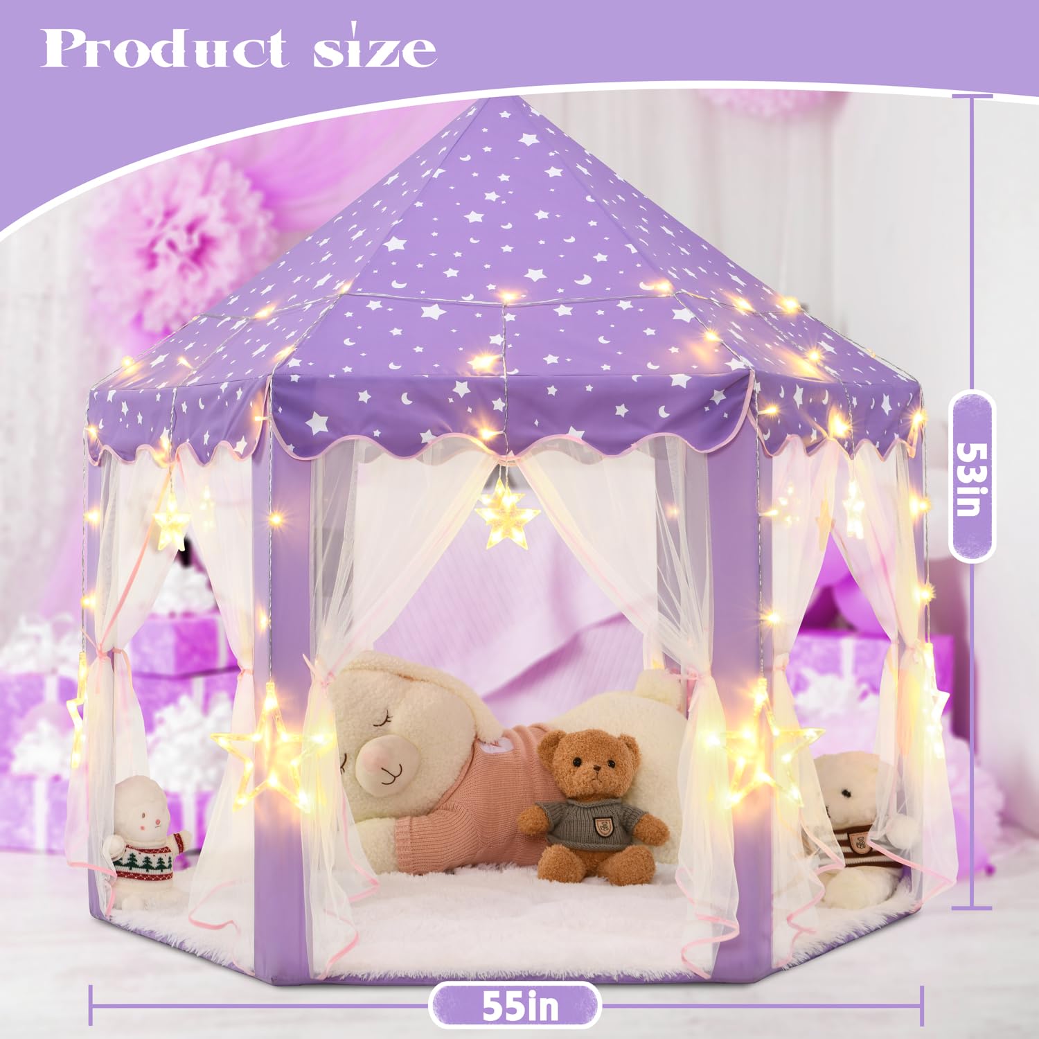 KIXINWA purple princess tent packaging ready as a gift.