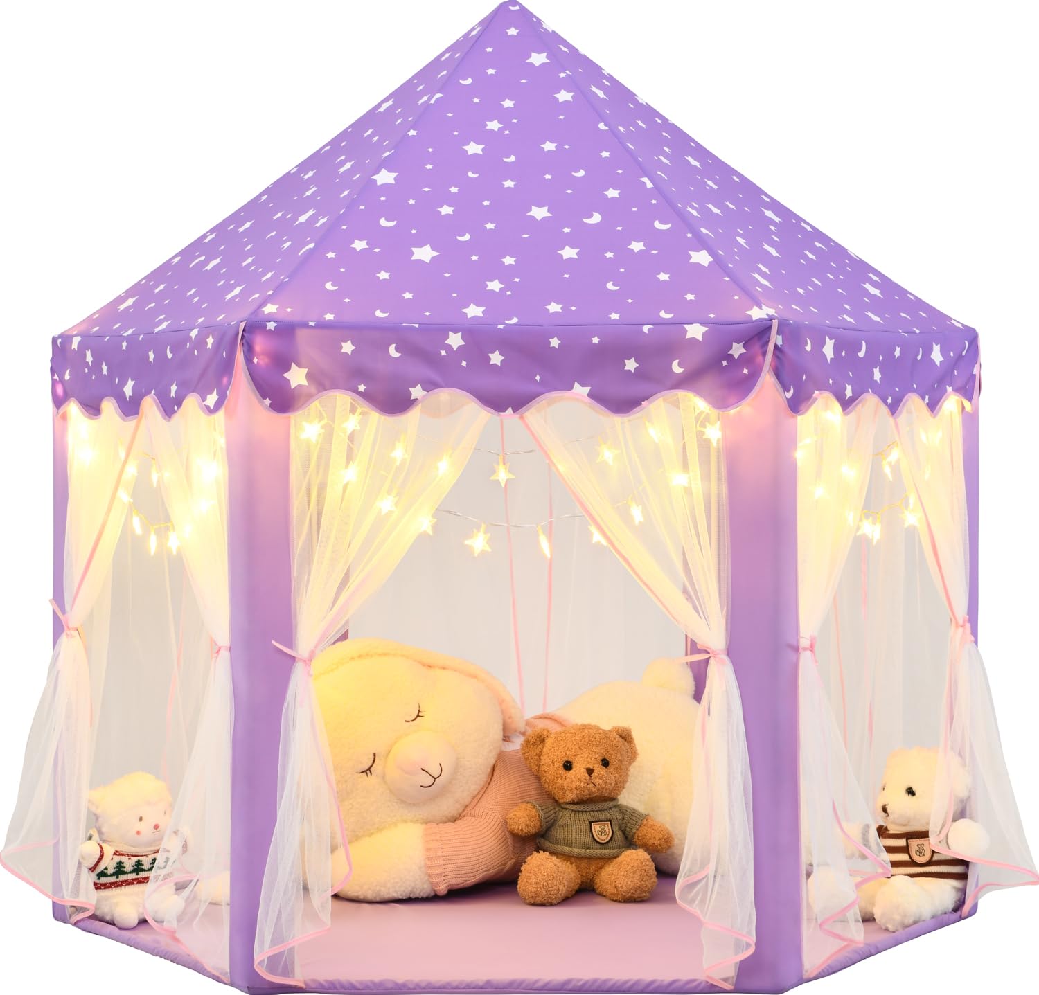 KIXINWA Purple Princess Tent setup showing cozy interior for pretend play