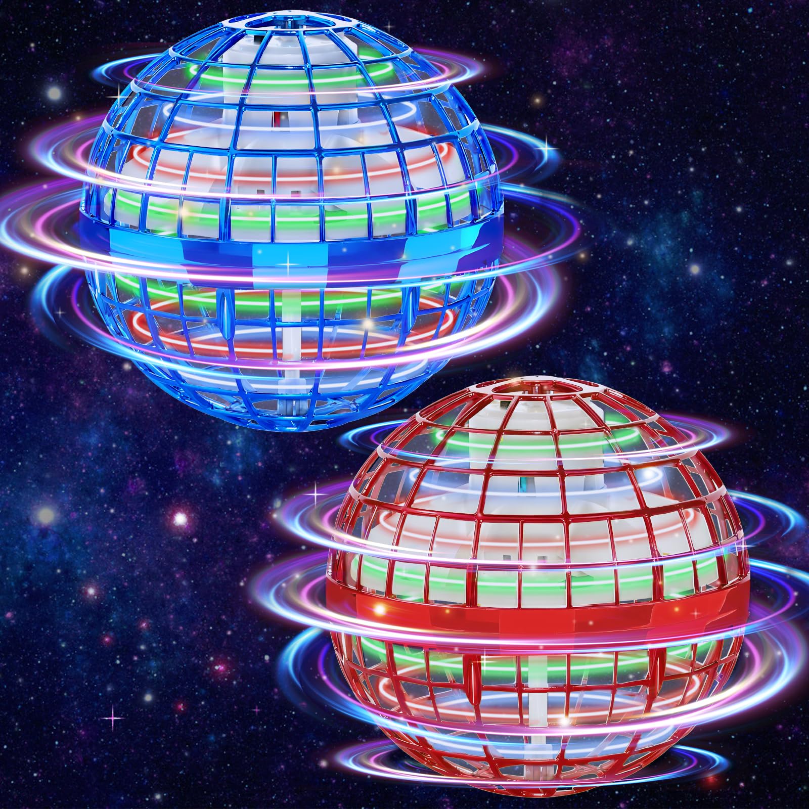 KIYTARBOO flying orb ball front view in blue and red for outdoor play