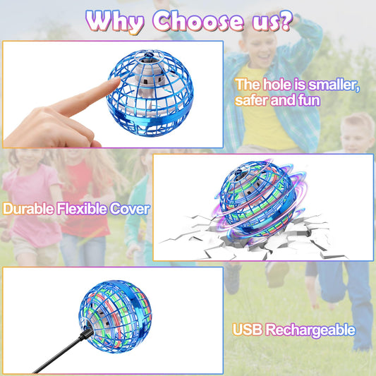 KIYTARBOO Flying Orb Ball LED color lights enhance nighttime play and visibility.