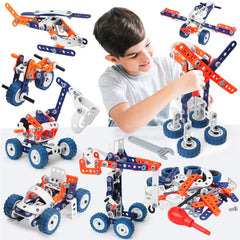 KizBruo building toy kit assembly showing hands assembling a model