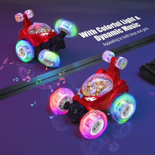 Kizeefun RC Stunt Car 360-spin view showing double-sided driving action