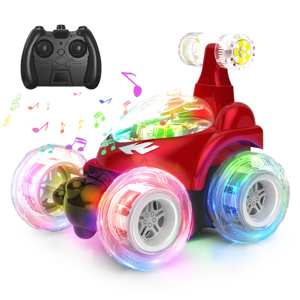 Kizeefun RC Stunt Car red front view with vivid LED lights for thrilling play