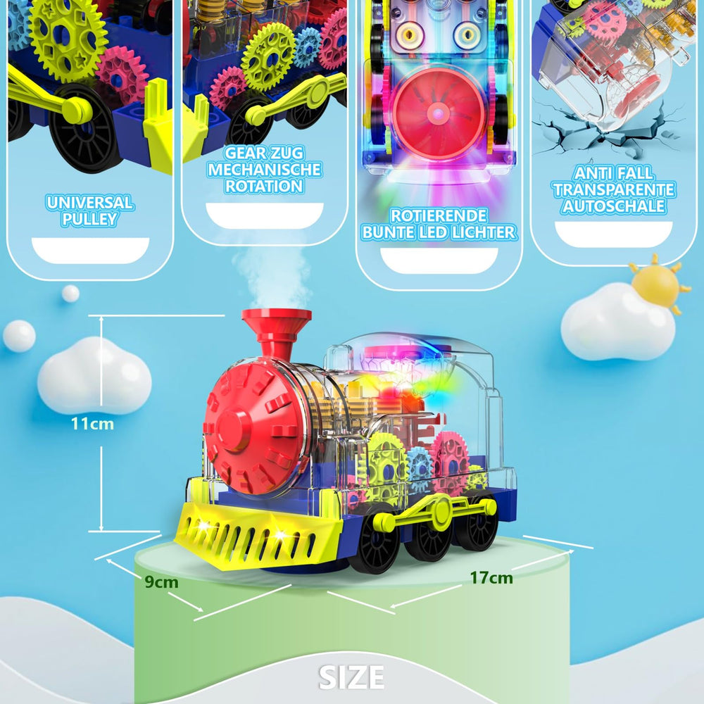 Kizeefun transparent gear train lets kids see gears as movement occurs.