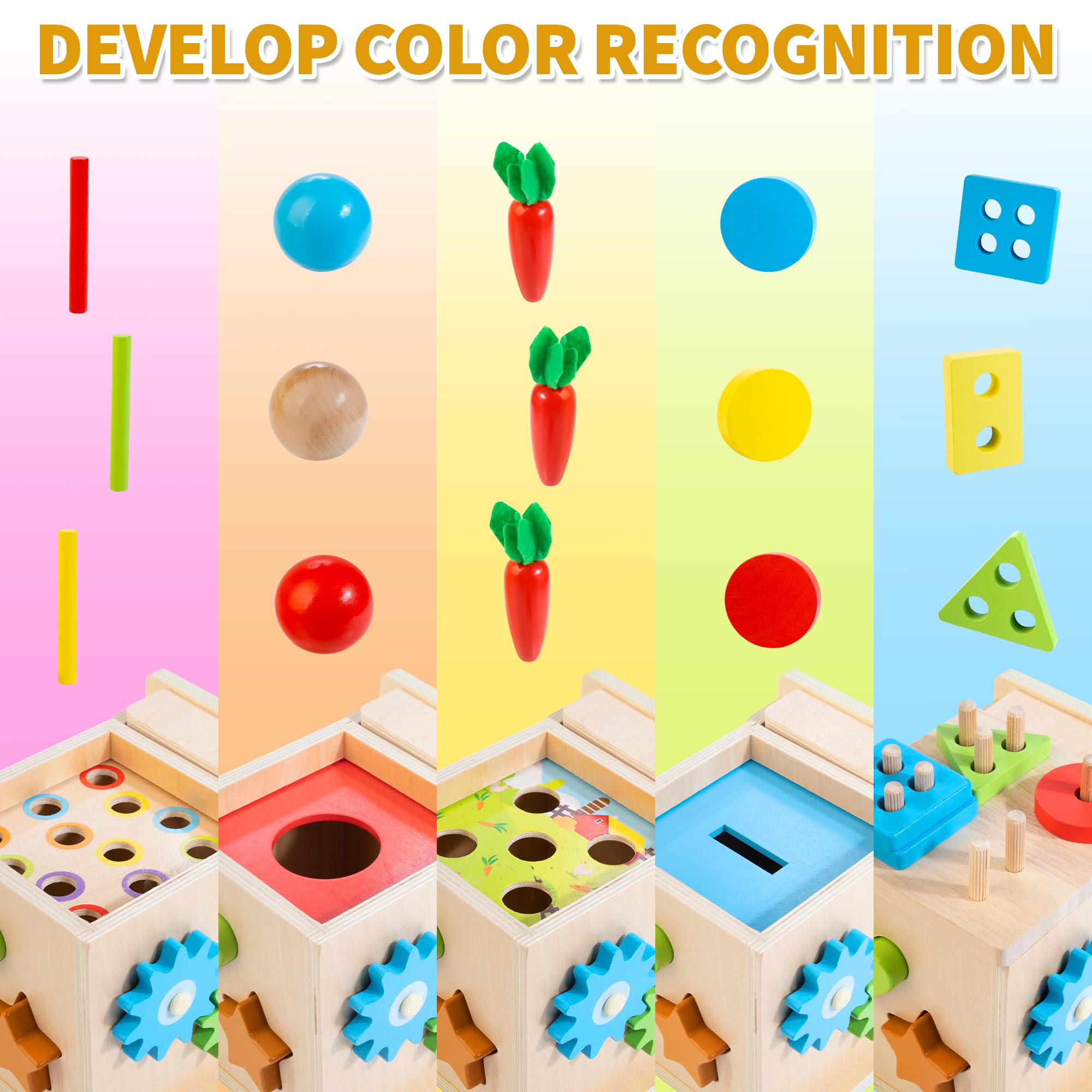 Kizfarm shape sorting pieces promoting hand-eye coordination and problem solving.