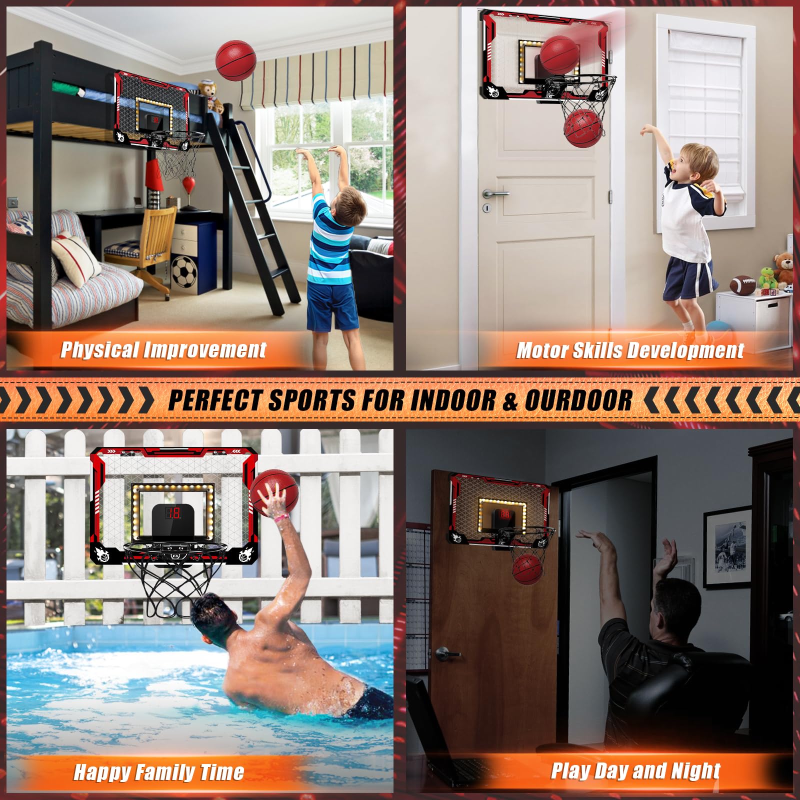 Foam pads reduce noise and protect door frames during dunks.