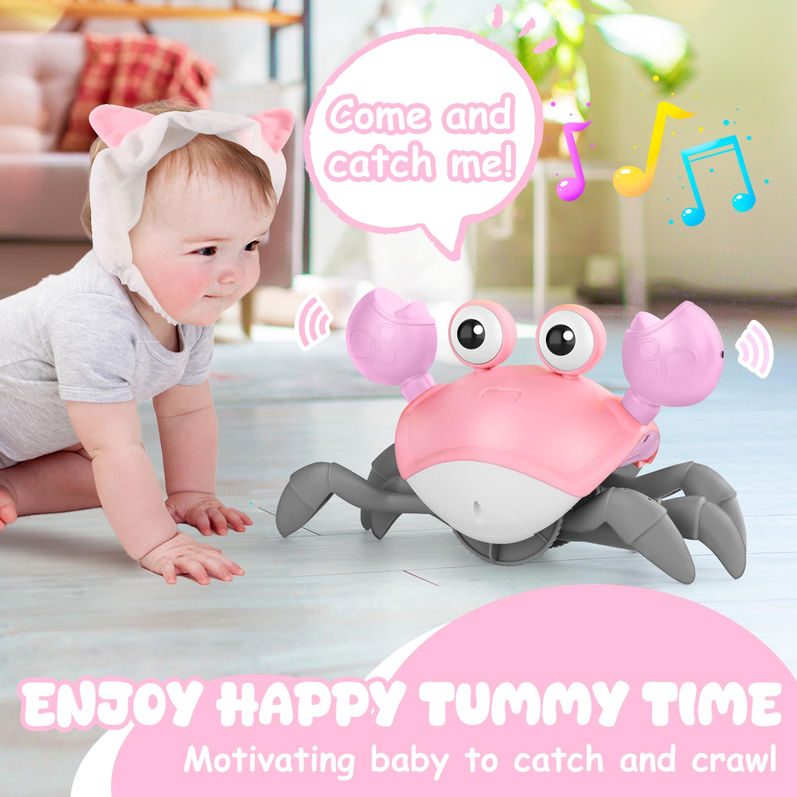 KIZJORYA Crawling Crab uses obstacle sensors to prevent collisions during play.