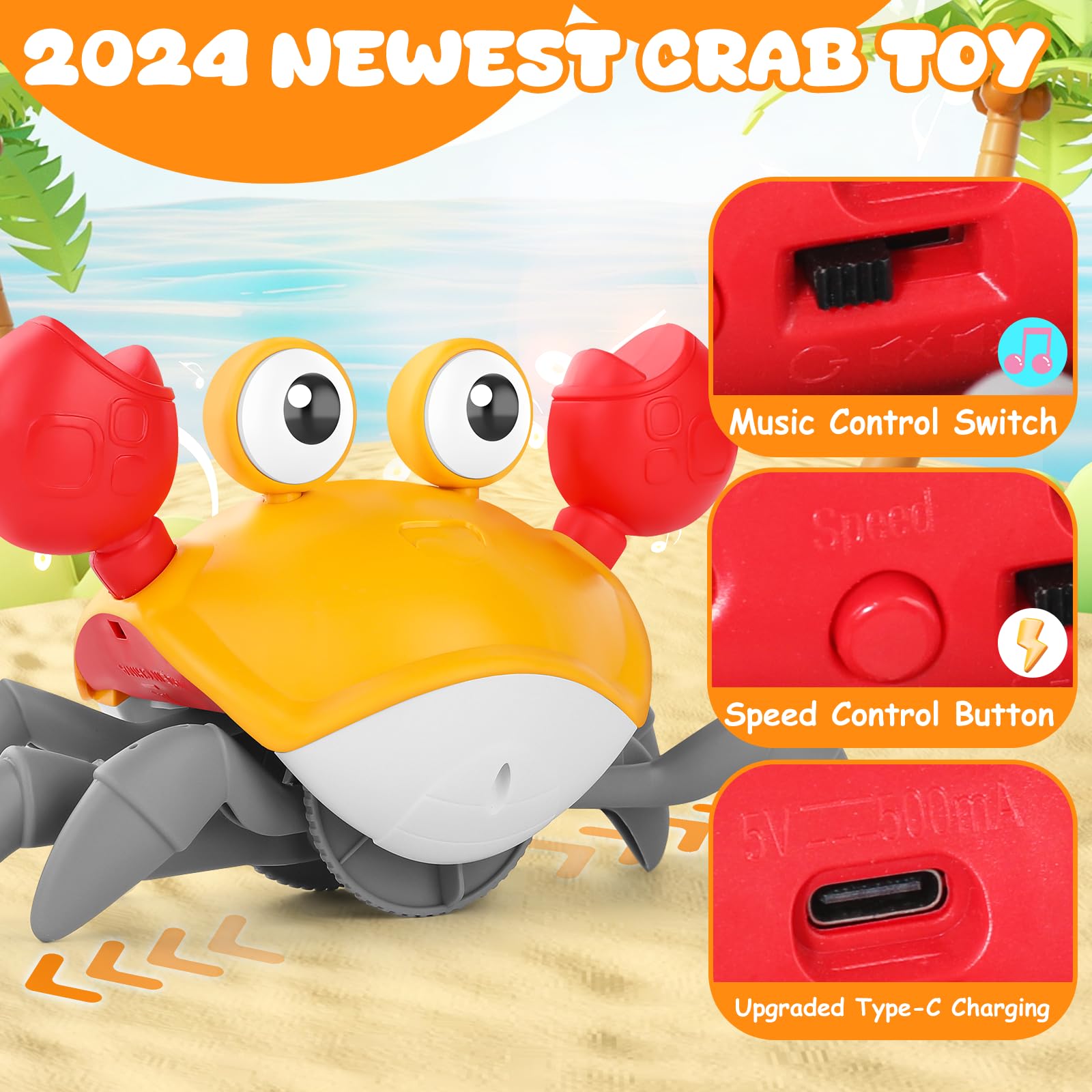 KIZJORYA orange crab toy with light and music for visual tracking