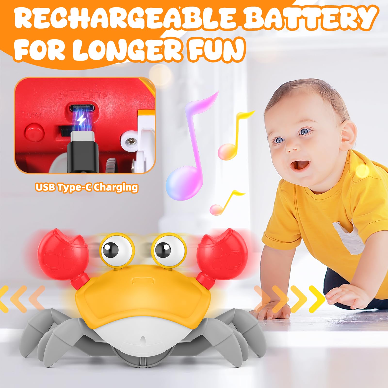 KIZJORYA orange crab toy highlighting soft ABS material and safety
