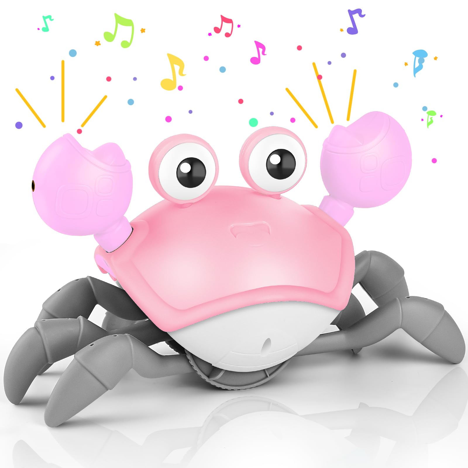 KIZJORYA Crawling Crab pink glow toy enhances visual tracking and engagement.