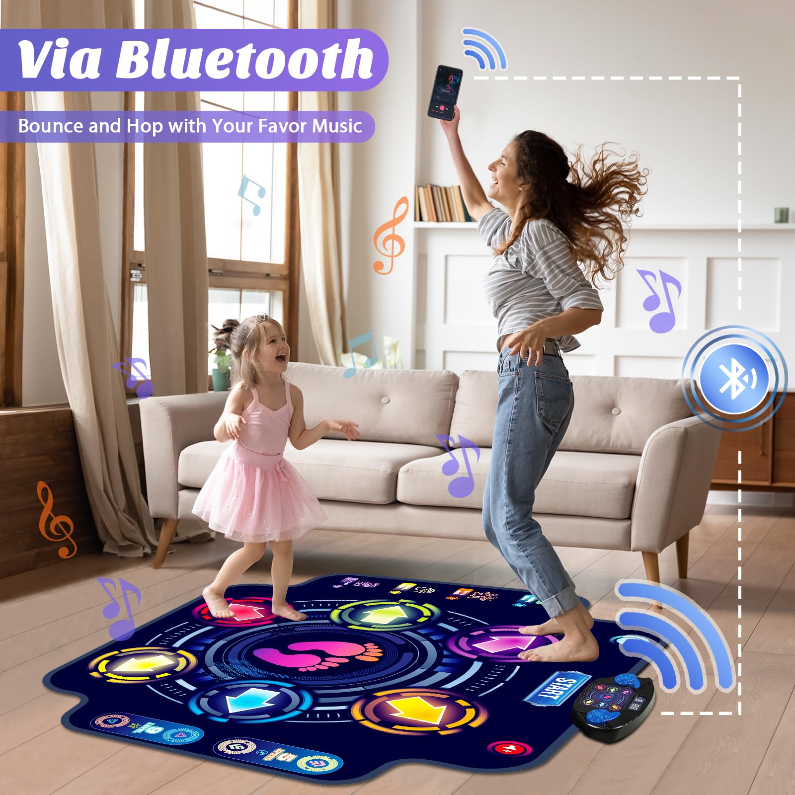 KIZJORYA Dance Mat LED score display helps track progress and timing during games.