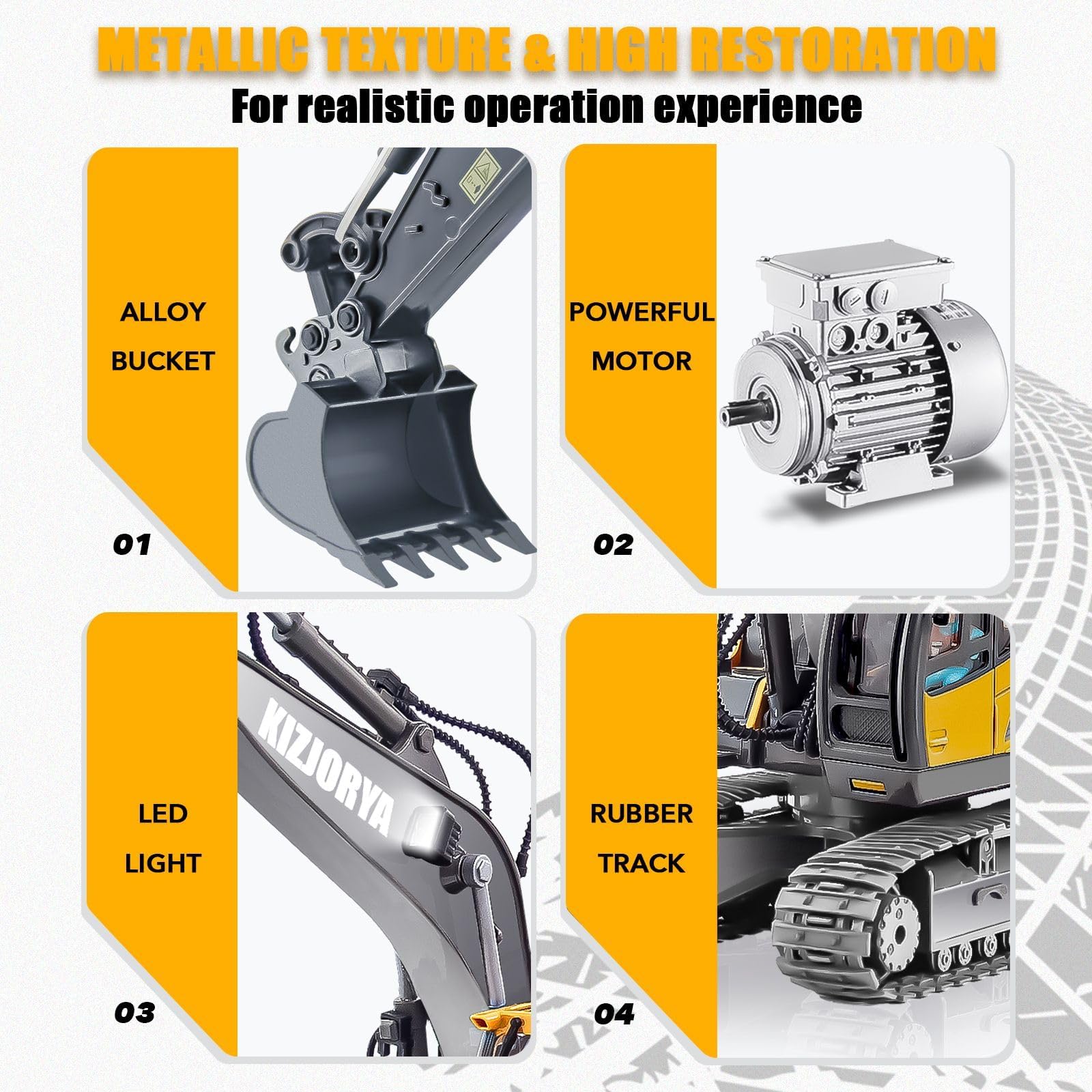 Kizjorya excavator emits sound and lights to boost realism.