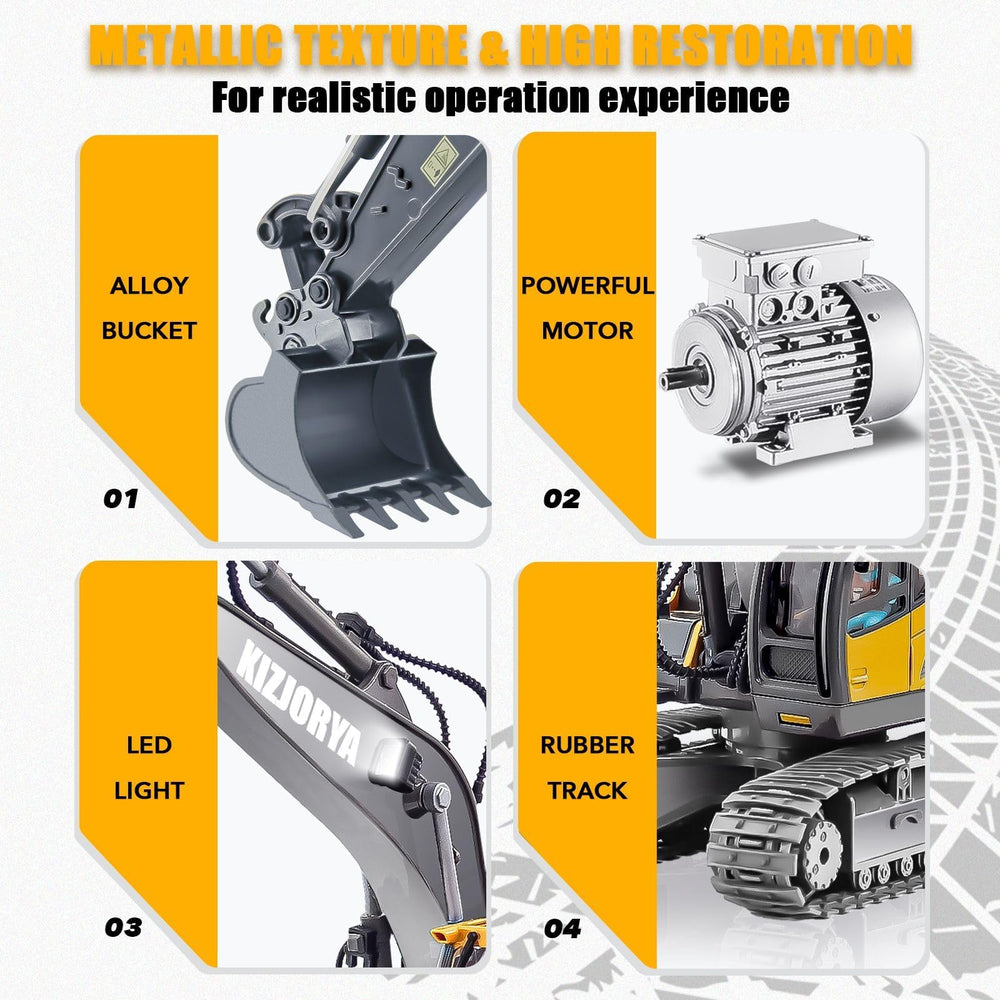 Kizjorya excavator emits sound and lights to boost realism.