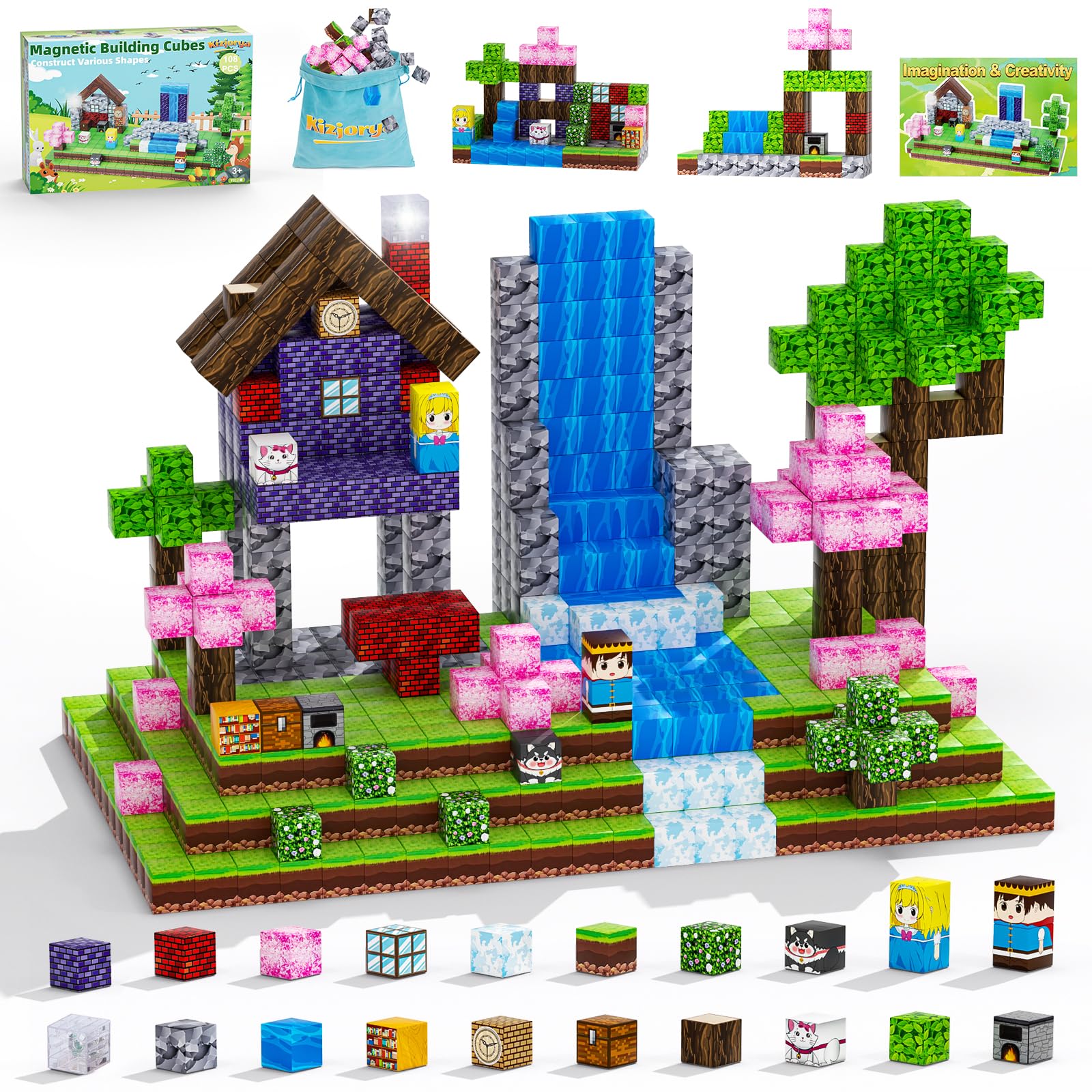 KIZJORYA magnetic blocks forest castle scene supports imaginative play and exploration