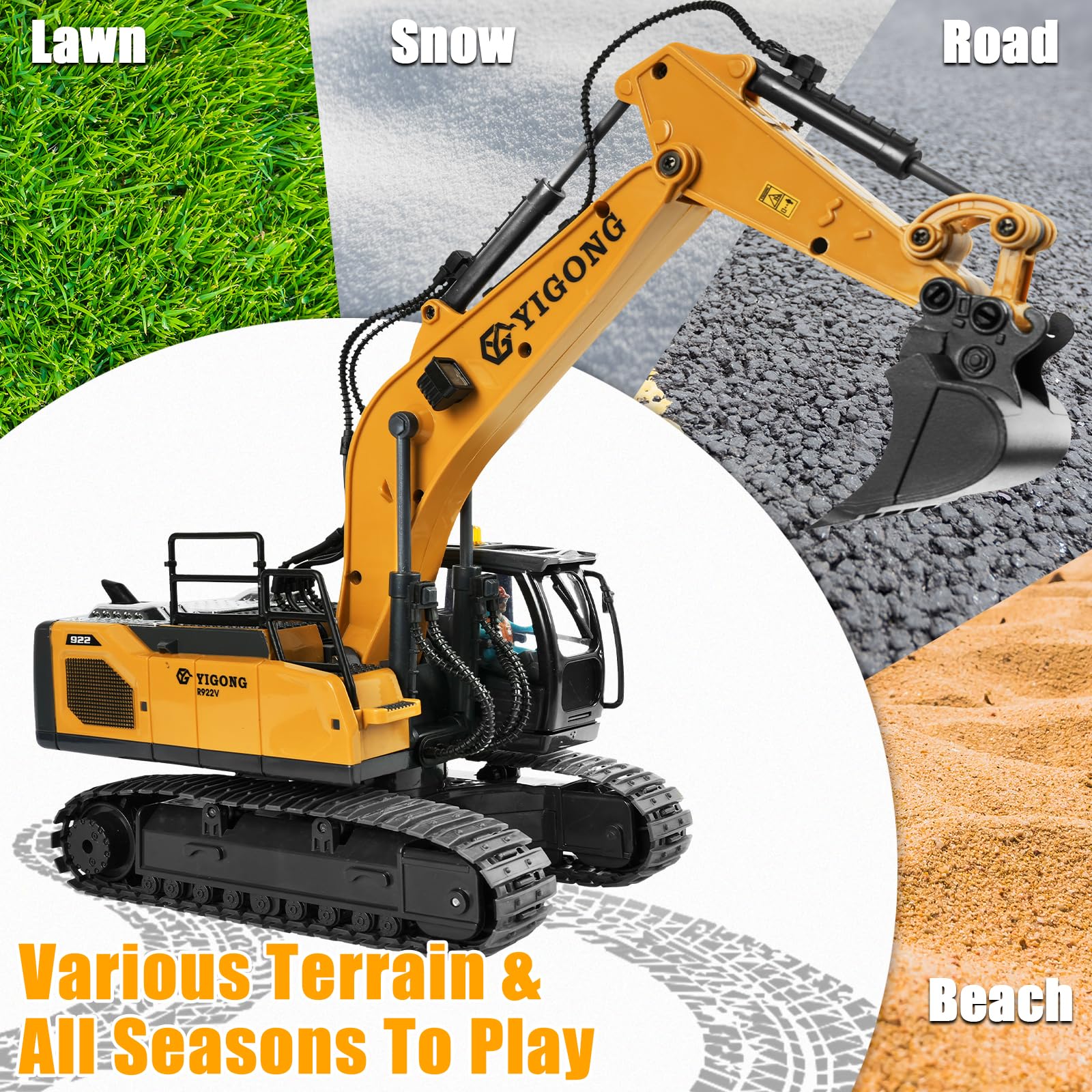 KIZJORYA RC excavator two rechargeable batteries extend playtime.