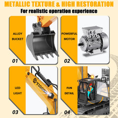KIZJORYA RC excavator gravity-sensing blue mode for intuitive steering.