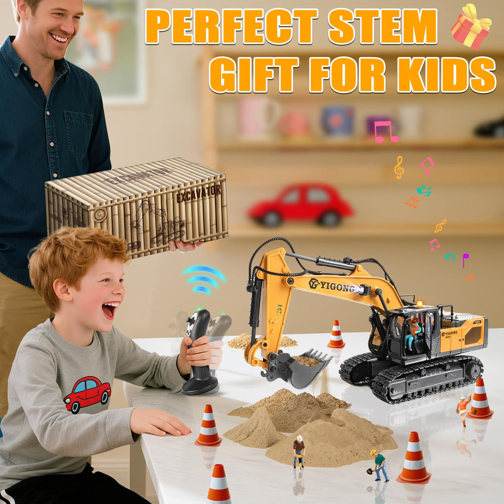 KIZJORYA RC excavator suitable for indoor and outdoor play.