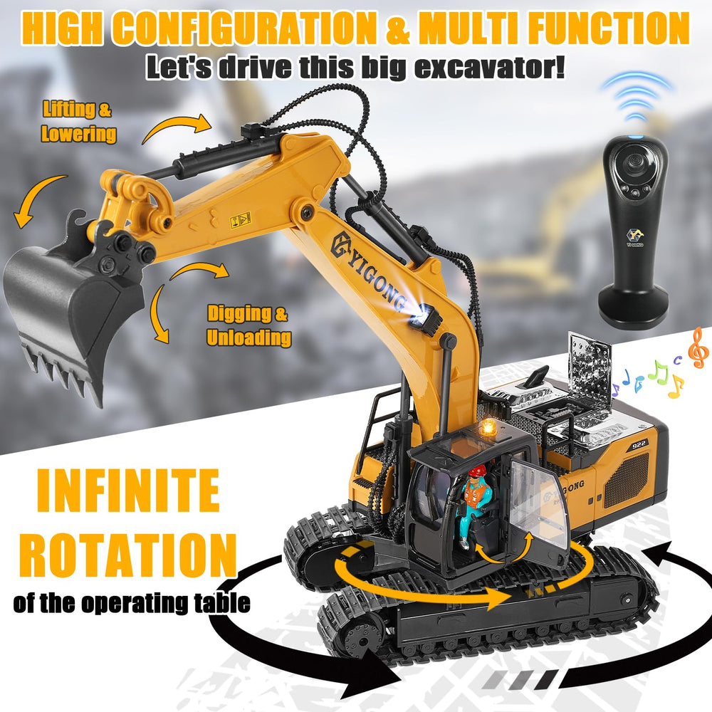 KIZJORYA RC excavator remote uses 11-channel control.