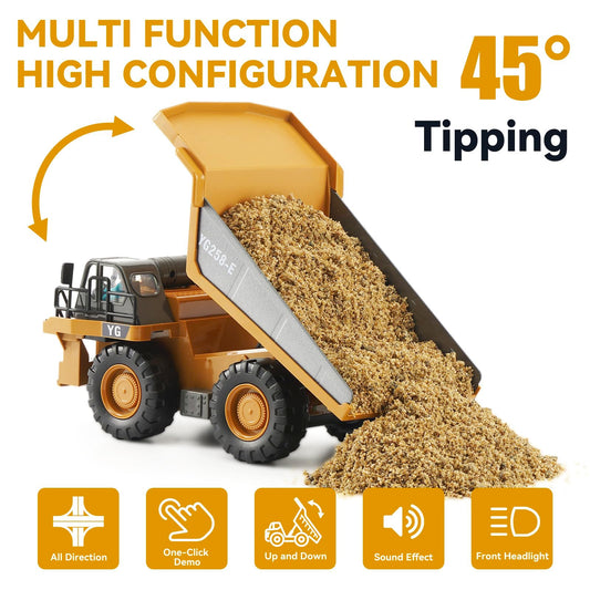 KIZJORYA RC dump truck with alloy bucket for sturdy lifting play.