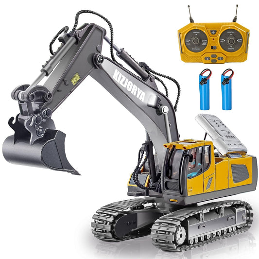 Kizjorya remote-control excavator with scale 1:20 control deck for precise indoor play.