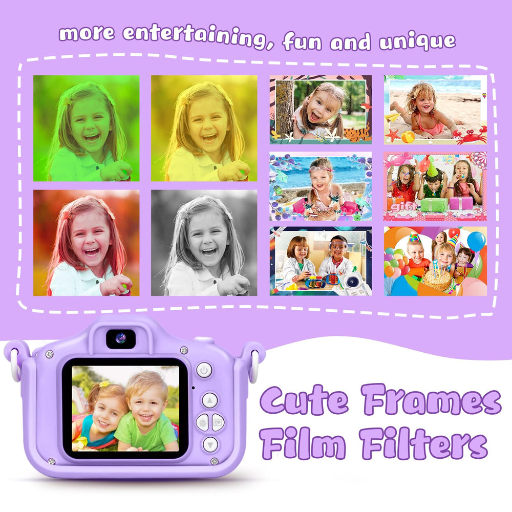 KIZJORYA purple kids camera in use with family to capture joyful moments.