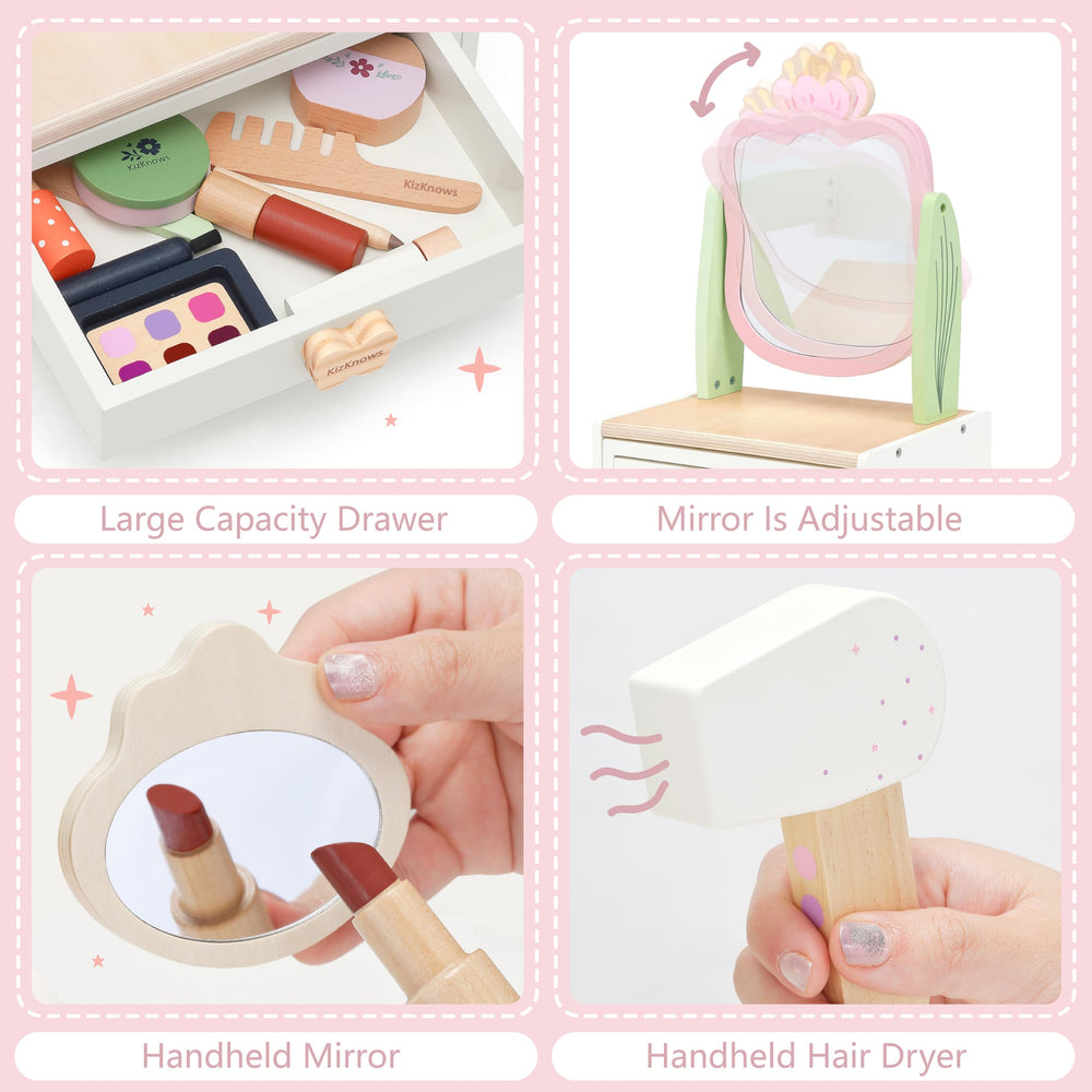 KizKnows pink tulip-design vanity invites creative storytelling during dress-up