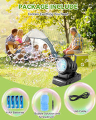 Kizmore Bubble Machine produces continuous bubbles for lively family entertainment.