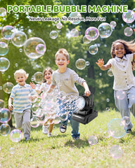 Kizmore Bubble Machine works indoors and outdoors for versatile play setups.