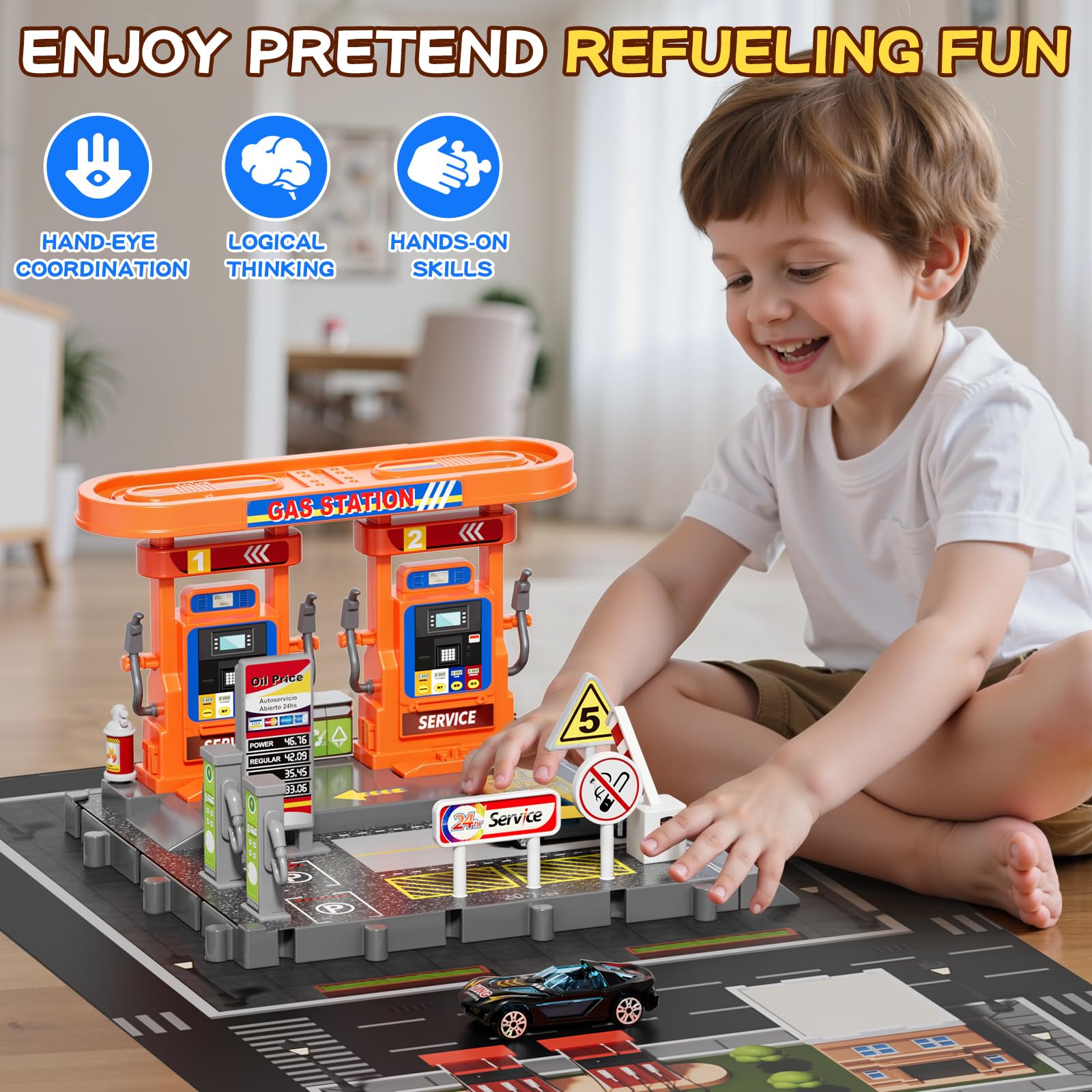Two 1:64 scale cars in yellow and red for hands-on pretend play.