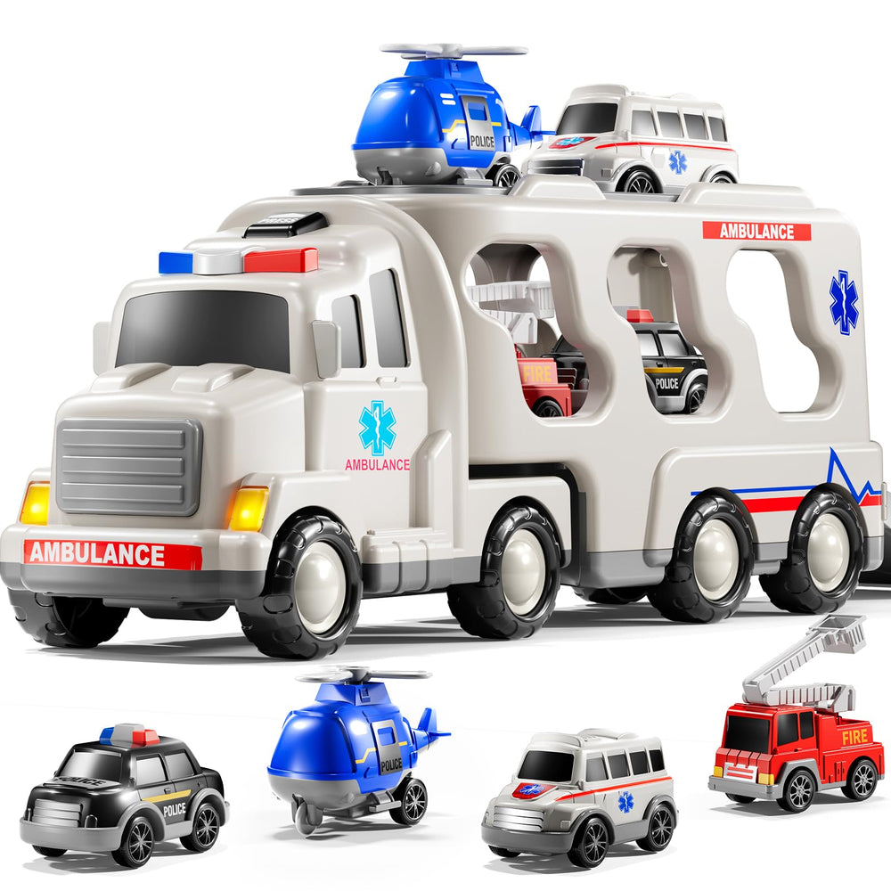KIZONLY ambulance truck toy set box shows the complete 5-in-1 playset for kids