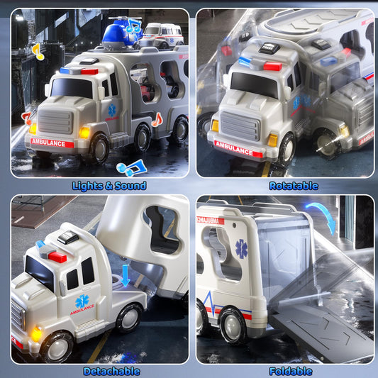 KIZONLY ambulance truck toy set open tailgate for easy car access