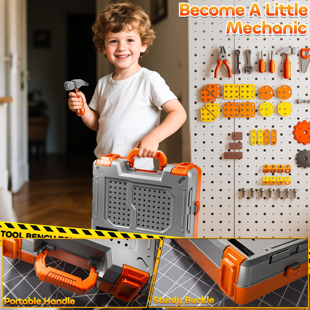 KIZONLY child playing at home with durable, safe tool bench