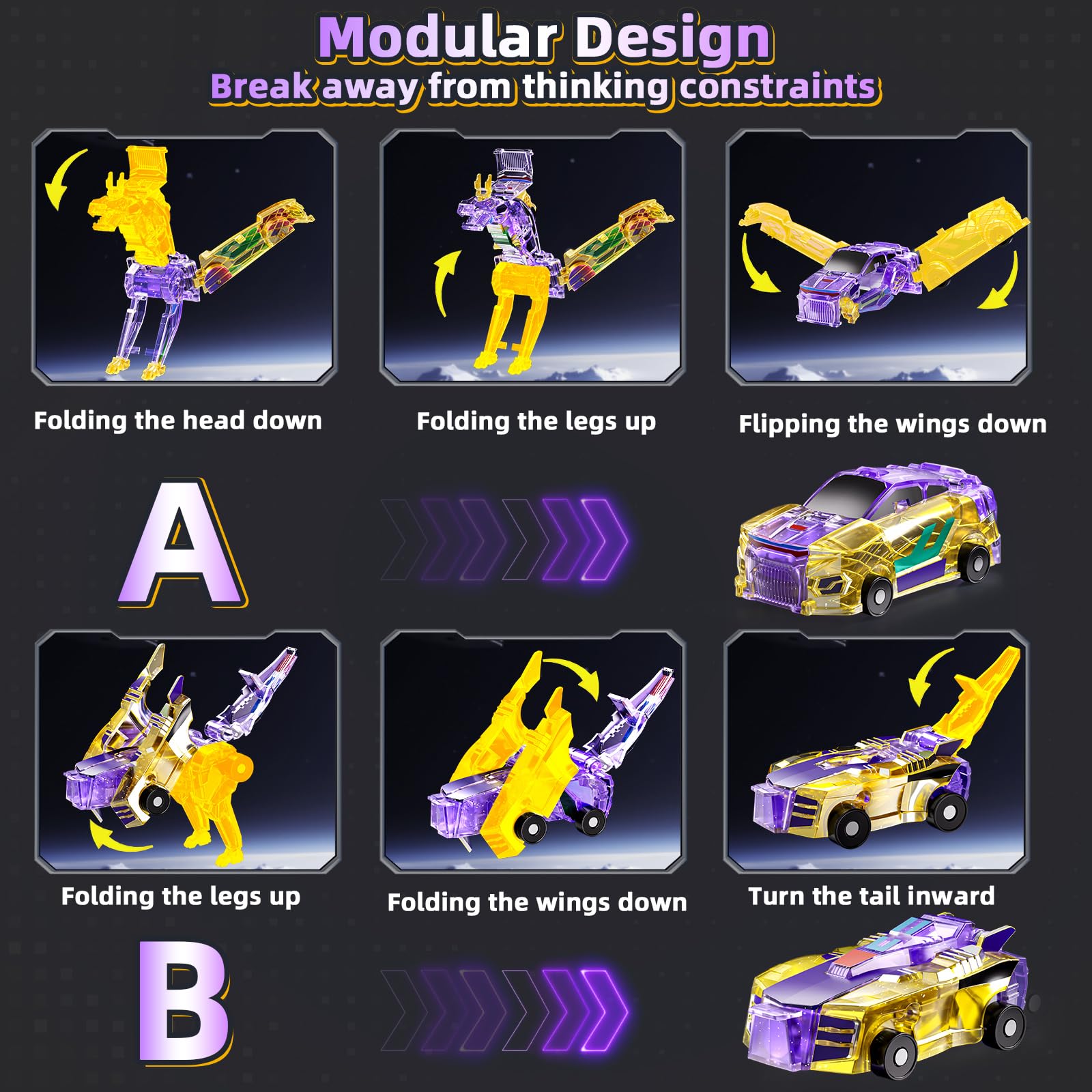 KIZONLY collision transforming dinosaur car detailed design highlights durable build
